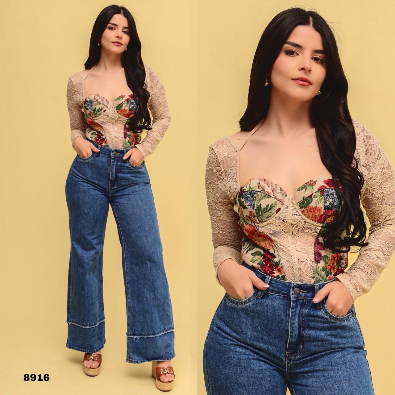 Corset Beige de Encaje con Estampado Floral